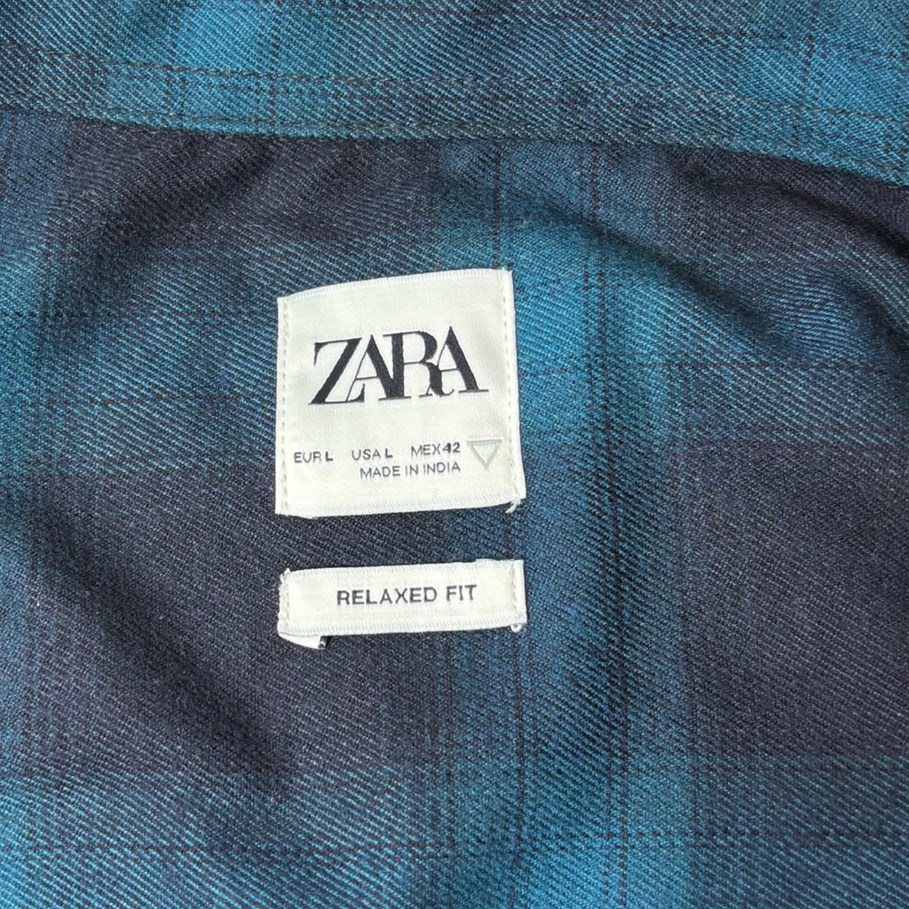 Men’s Green Plaid Shirt – Size L – Polyester Viscose Blend