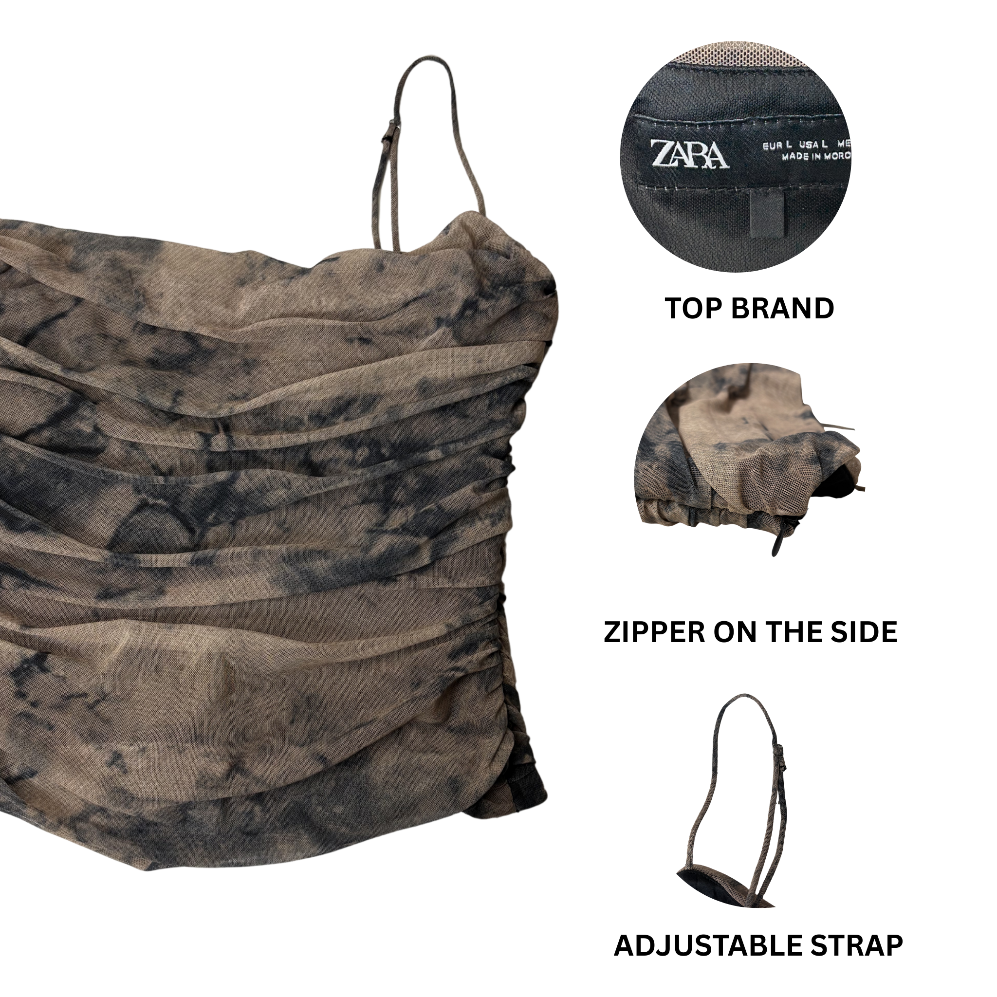 Women’s Brown & Black Sheer Mesh Top – Size L