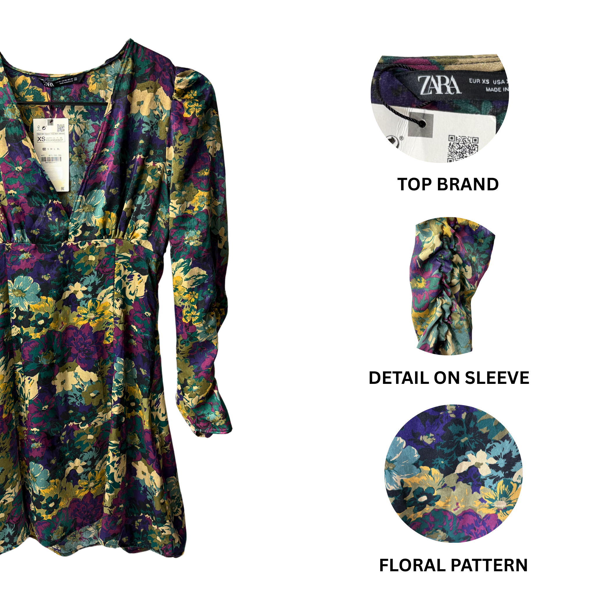 Women’s Satin Floral Print Mini Dress – Size XS