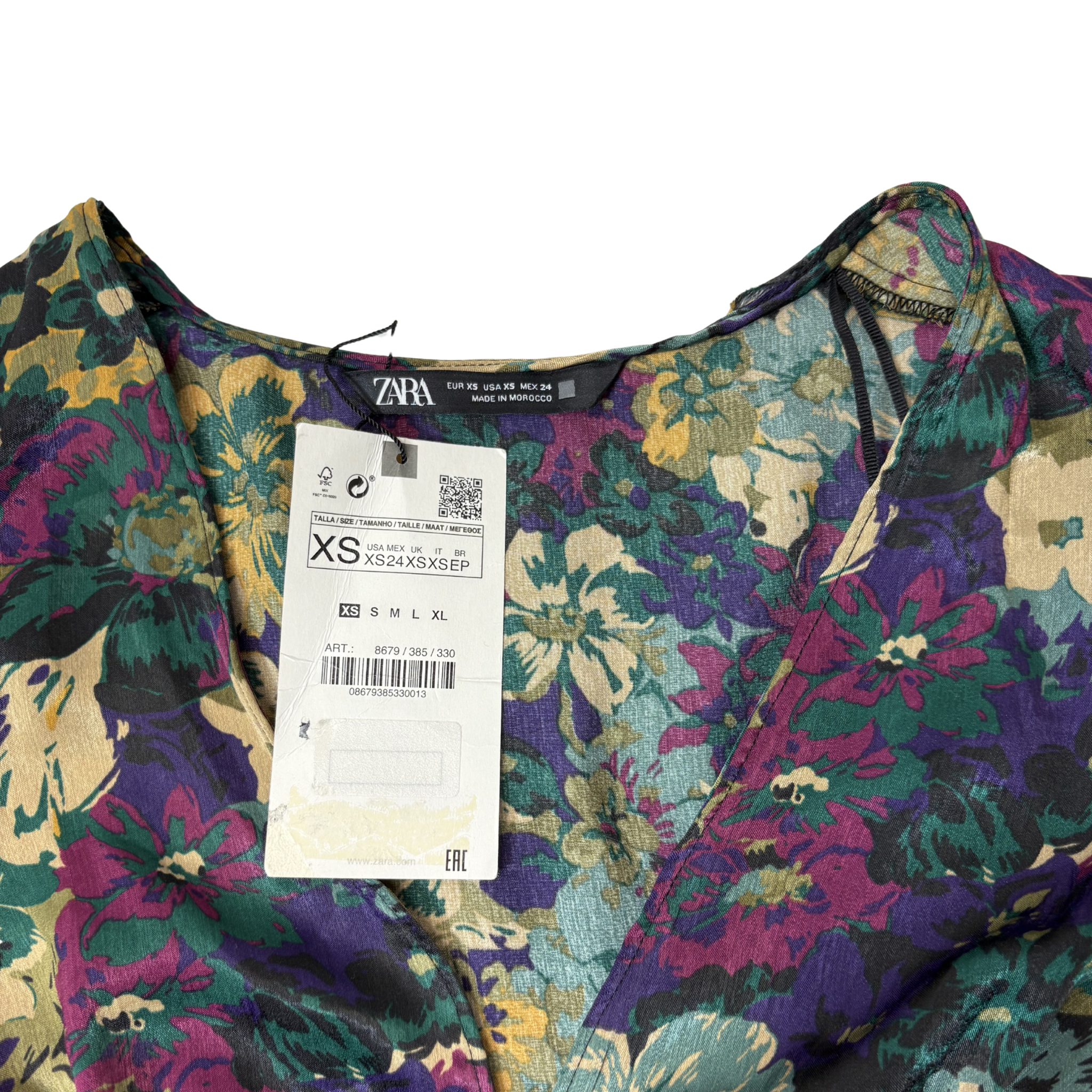 Women’s Satin Floral Print Mini Dress – Size XS