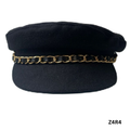 Black Puff Hat with Gold Chain