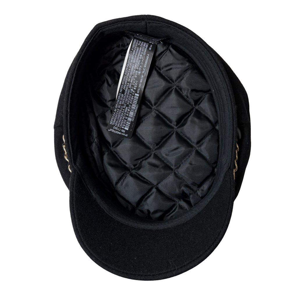 Black Puff Hat with Gold Chain