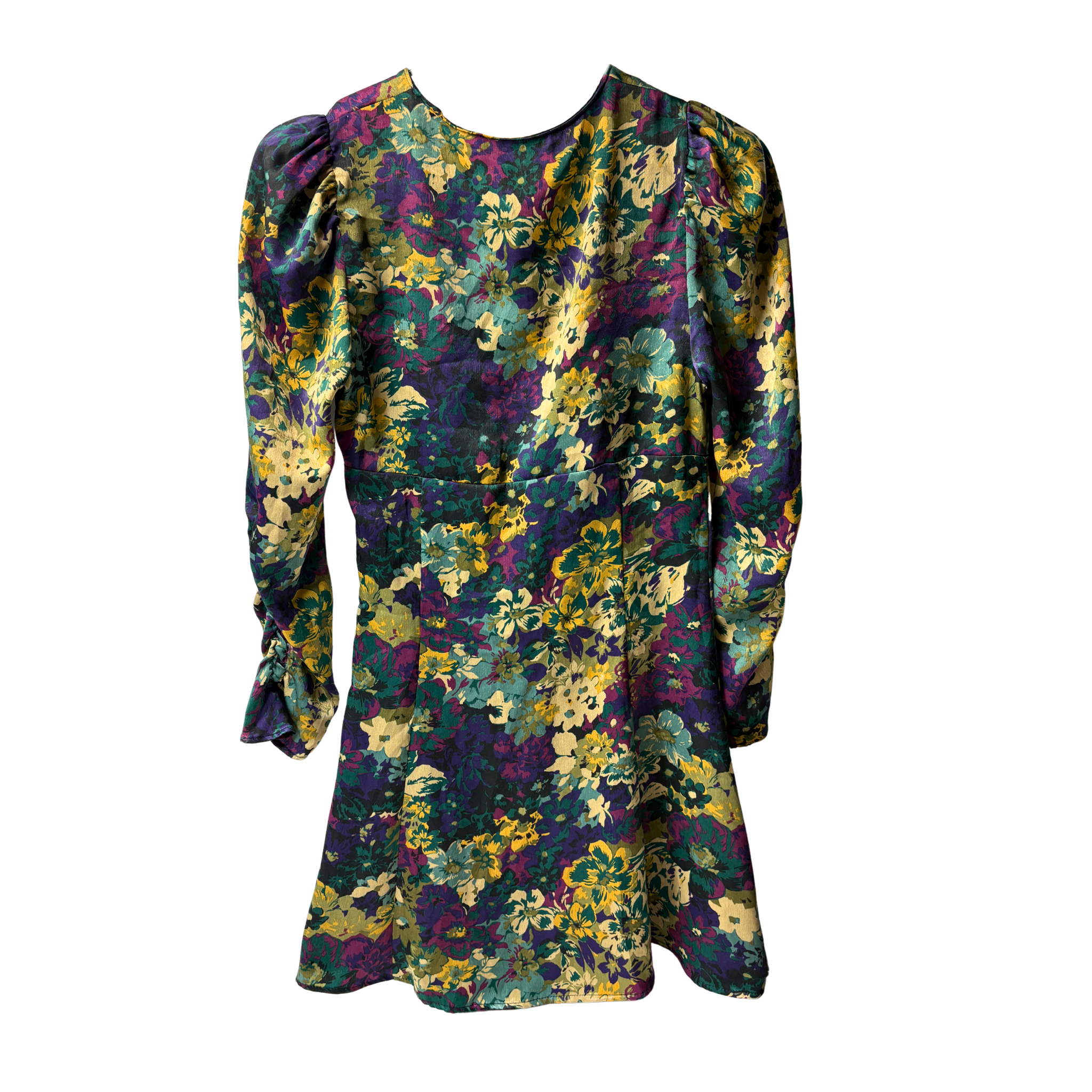 Women’s Satin Floral Print Mini Dress – Size XS