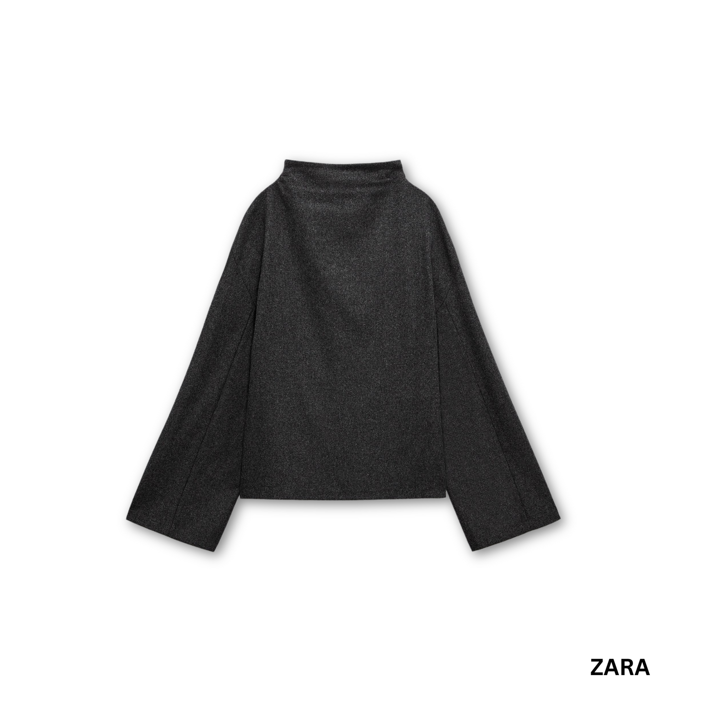 zara sale grey blouse size M WOOL BLEND MOCK NECK TOP