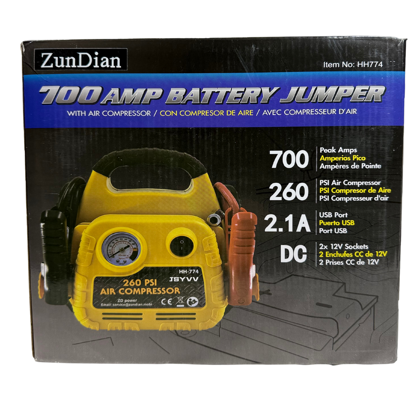 4-in-1 Portable Car Jump Starter with Air Compressor – 1000A, 260PSI