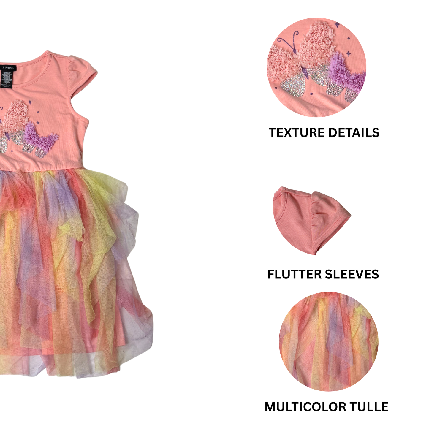 Girls’ Pink Butterfly Tulle Dress Size 7