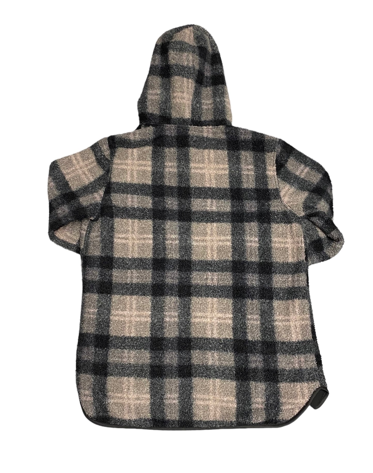 Women's Black & Taupe Plaid Reversible Hooded Sweater - L/XL