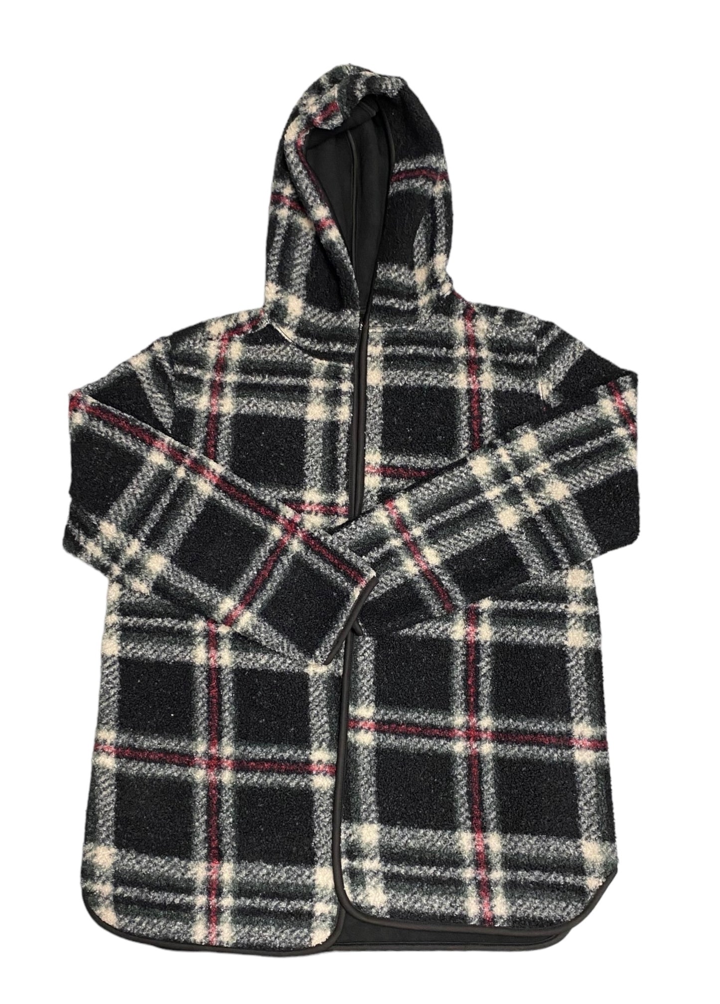 Women's Black & Red Plaid Reversible Hooded Sweater - L/XL