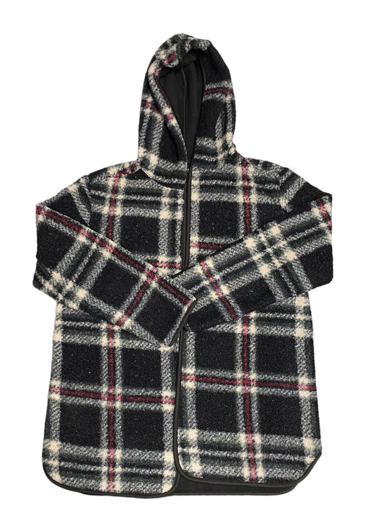 Women's Black & Red Plaid Reversible Hooded Sweater - L/XL