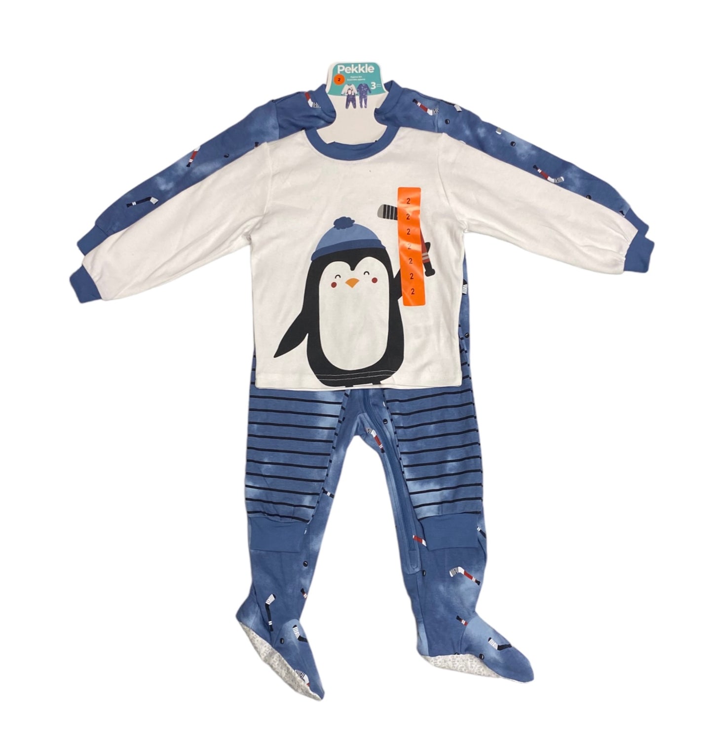 Boys Blue Penguin 3-Piece Pajama Set - Size 2