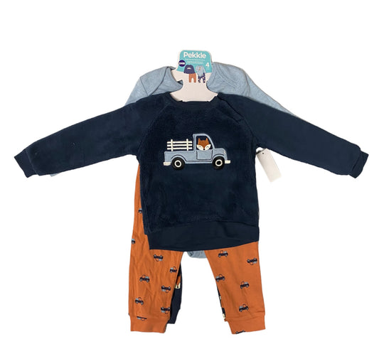 Baby Boy 4-Piece Blue Plush Top With Bodysuit & Pants