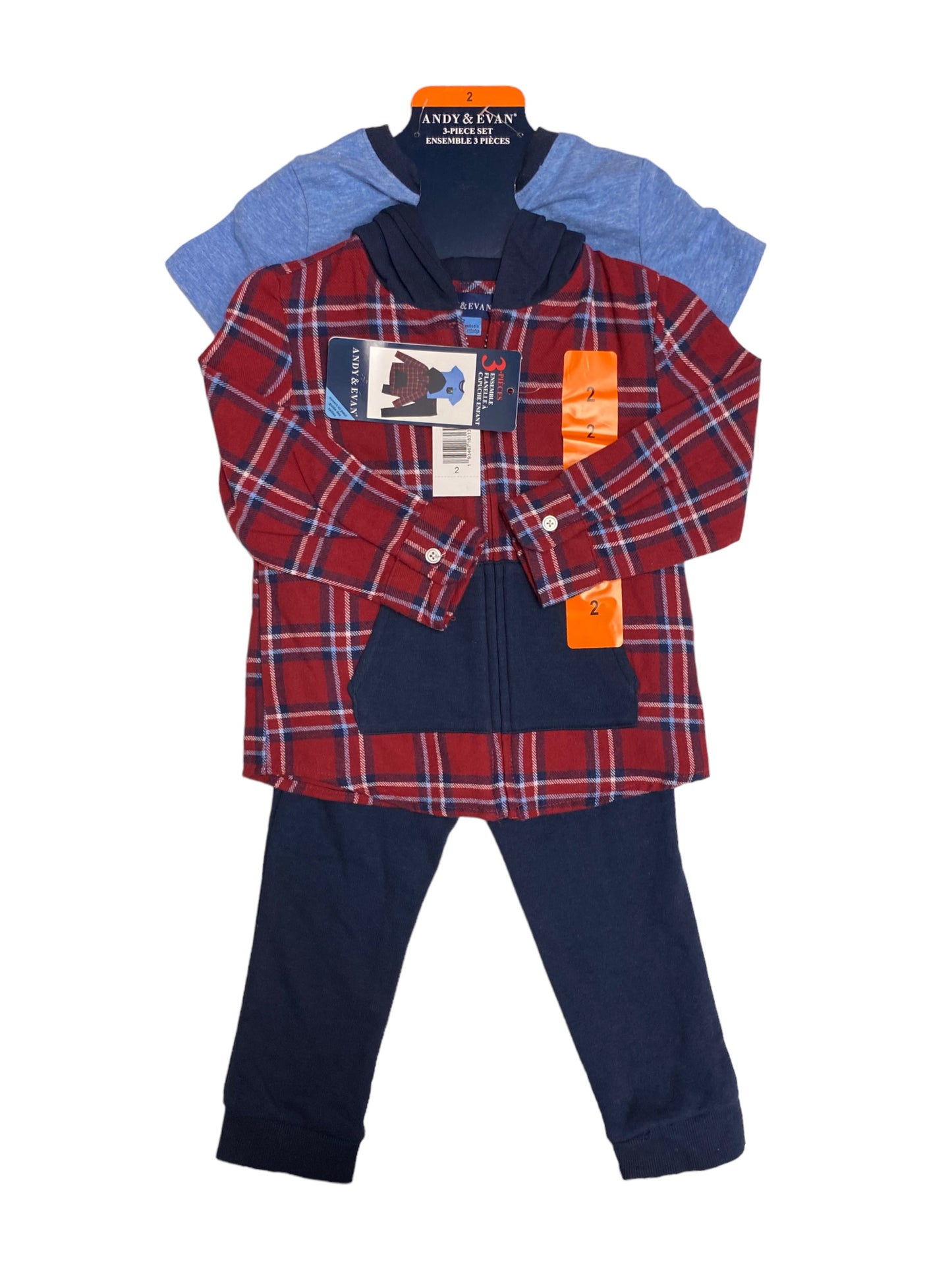 Boys 3-Piece Red Hooded Flannel Set - Size 2