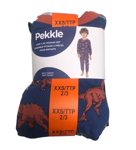 Boys Dinosaur Blue and Orange 4-Piece Pajama Set - XXS (2/3)