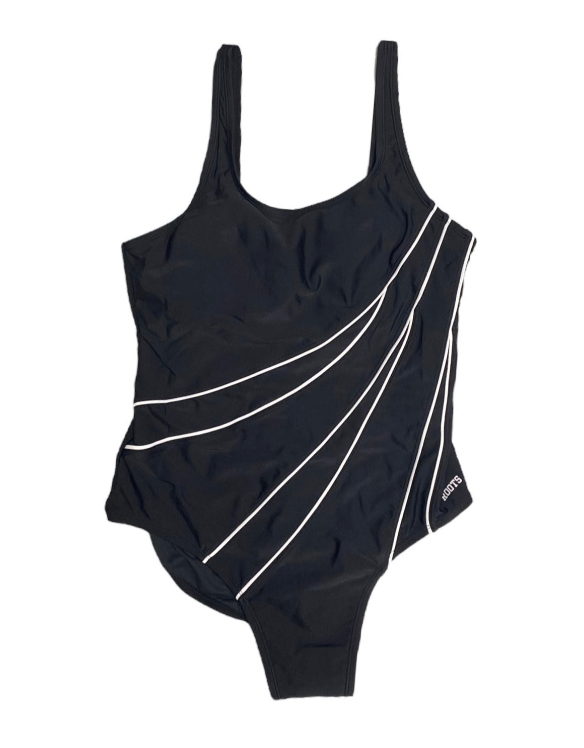 Women's Black and White Striped Swimsuit - Size 14