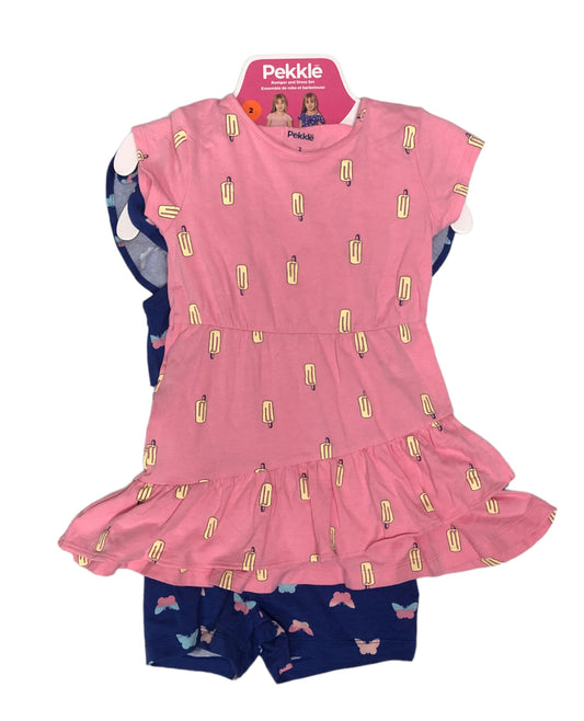 Conjunto de pelele y vestido rosa y azul - Talla 2