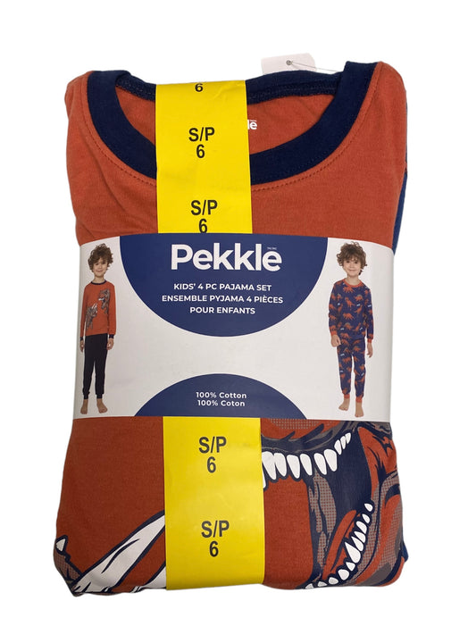 Boys Blue and Orange Dinosaur 4-Piece Pajama Set - Small (6)