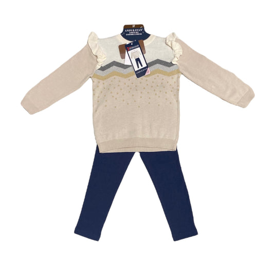 Girls Beige 2-Piece Holiday Sweater Set - 3T