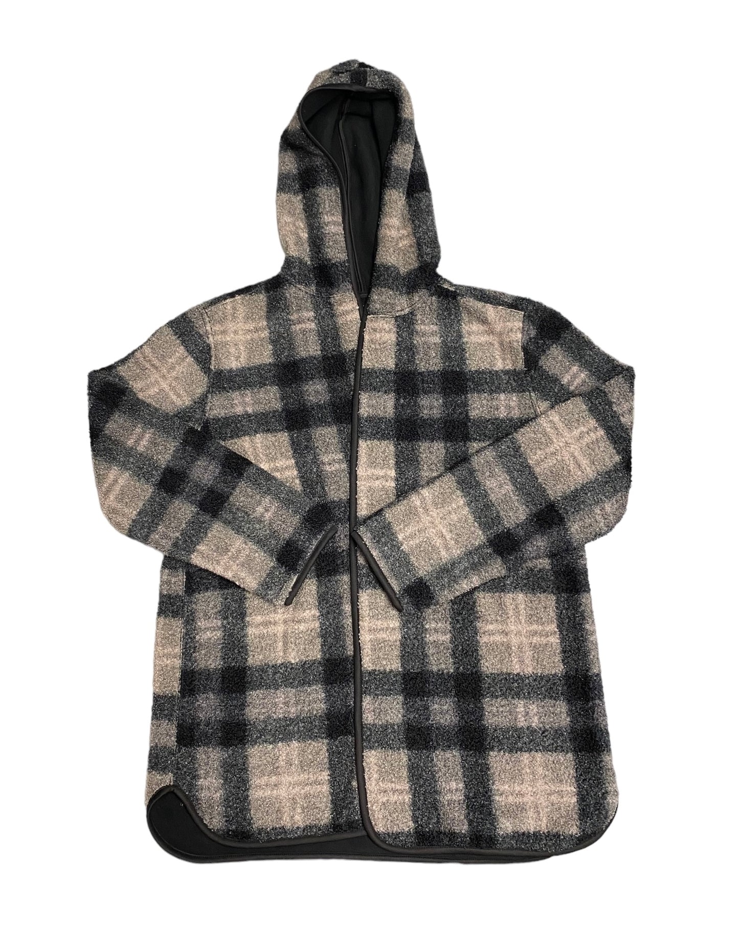 Women's Black & Taupe Plaid Reversible Hooded Sweater - L/XL