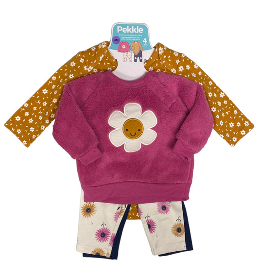 Top de felpa de 4 piezas con body y pantalones para bebé niña - 3M