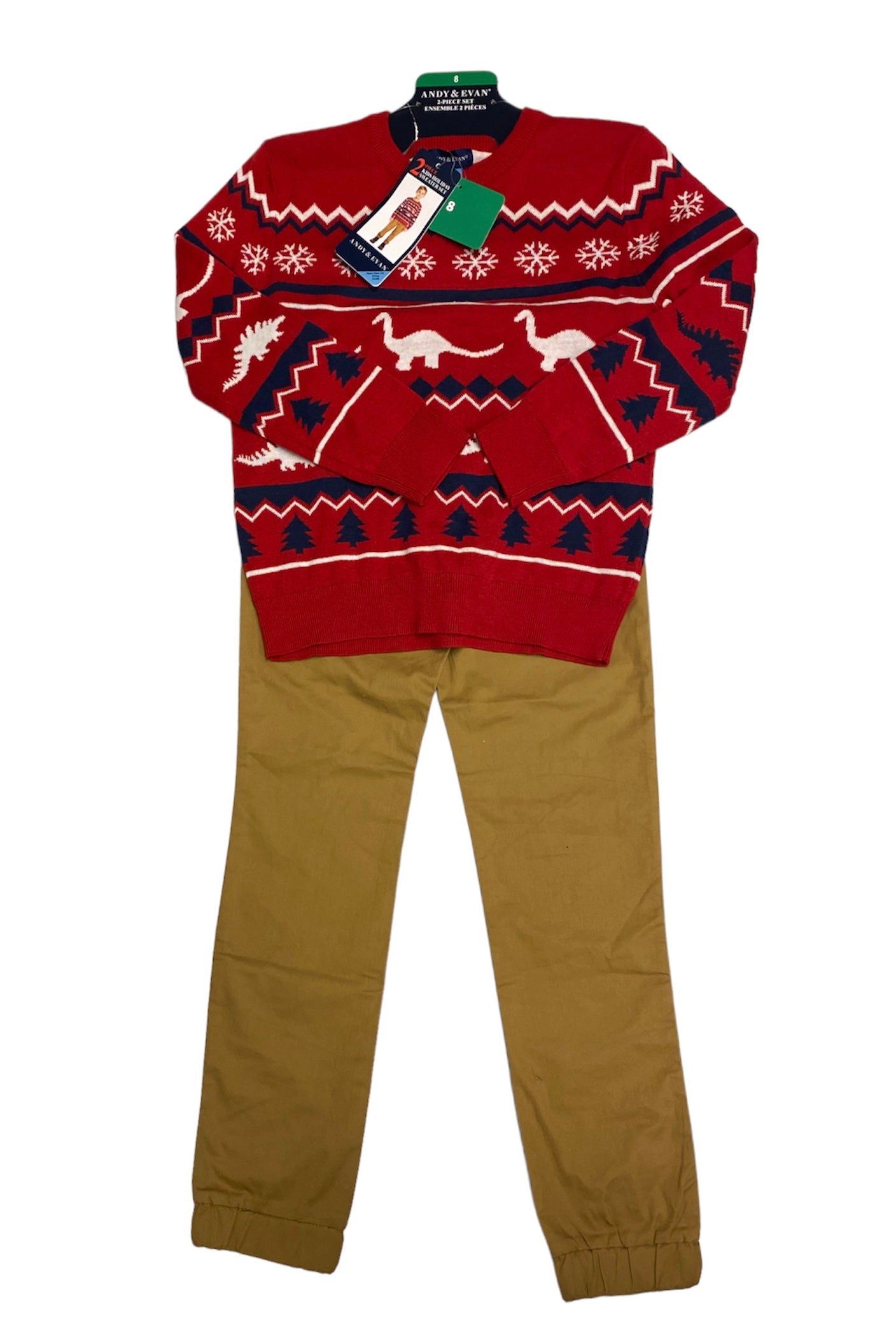 Boys Red and Brown 2-Piece Holiday Sweater Set - Size 8